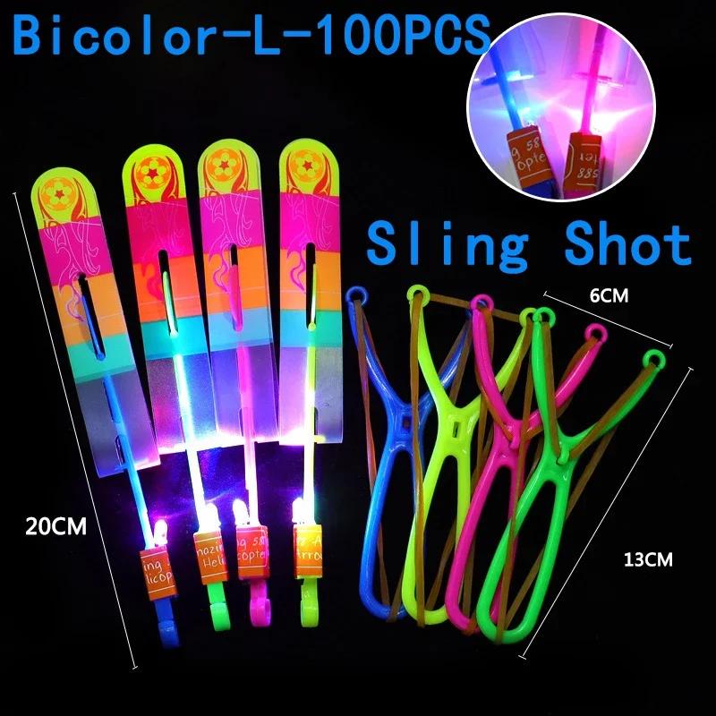 Summer Outdoor Games LED Lights Arrow Slingshots Flying Toys Kids Flying Helicopters Birthday Party Fun Gifts Elastic Slingshots