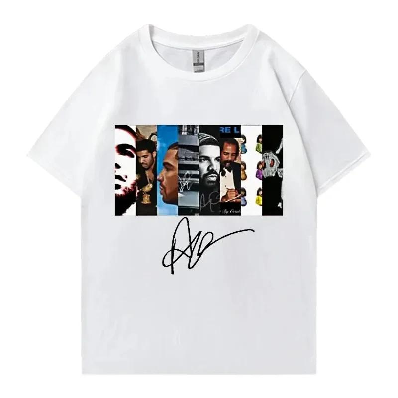 Men's Drake Retro Rapper Character Print 100% Pure Cotton Short-sleeved T-shirt, Hip-hop Casual Wear Top