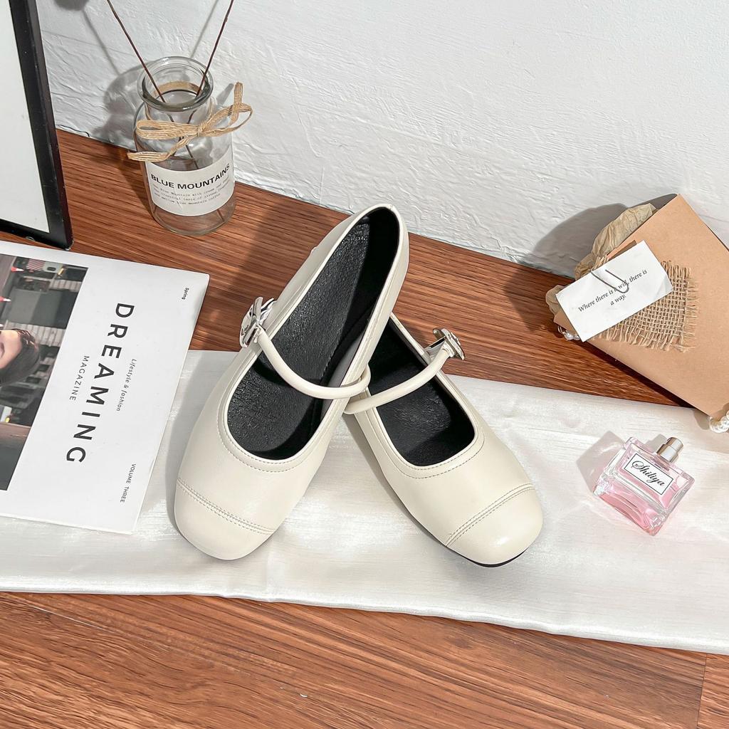 Grape mother 4cm inner height increase, light mouth silver small leather shoes flat sole soft sole Mary Jane single shoes women's outer wear advance