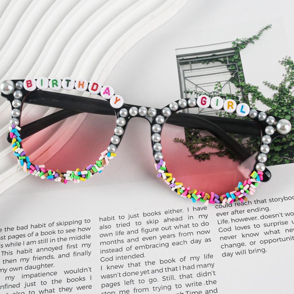 Square Pearl Sunglasses, Men'S And Women'S Personalized Diy Handmade Pearl English Alphabet Party Sunglasses