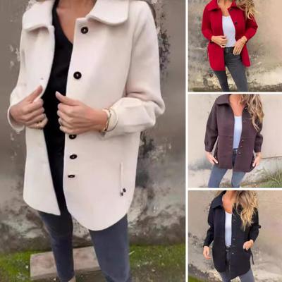 Abrigo de Mujer Otoño Primavera Botones Monoprenda Suelto Color Sólido Cuello Vuelto Cárdigan