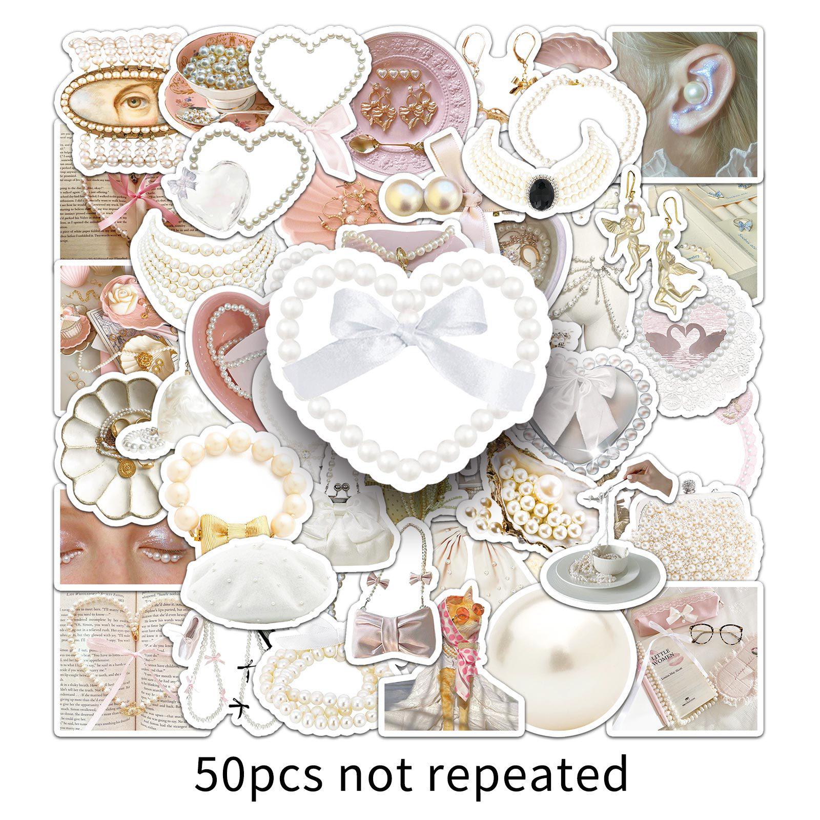 

50 Sheets Pearl INS Style Fresh Court Stickers for DIY Journals, Helmets, and Water Bottles