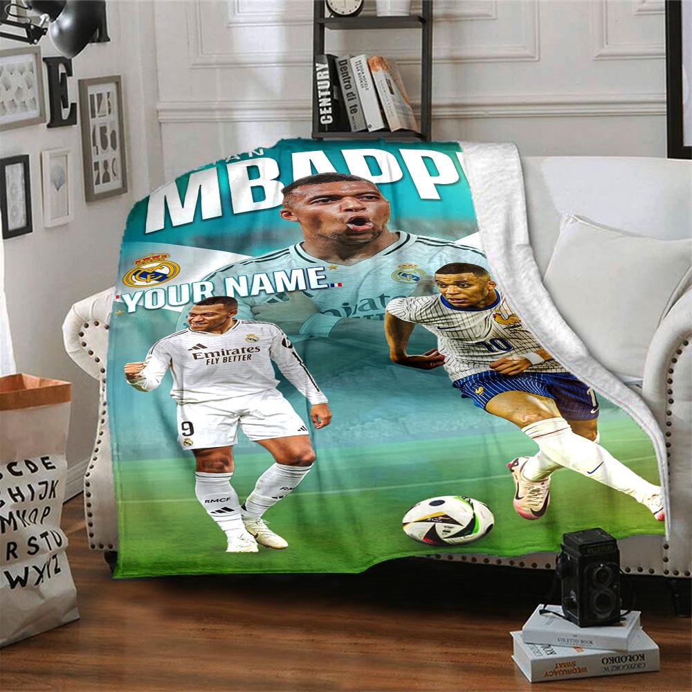 Mbappé Customize Text Blanket Throw Customizable Blanket Durable Comfort Perfect for Bedding Chair Livingroom Sofa All-Season Use