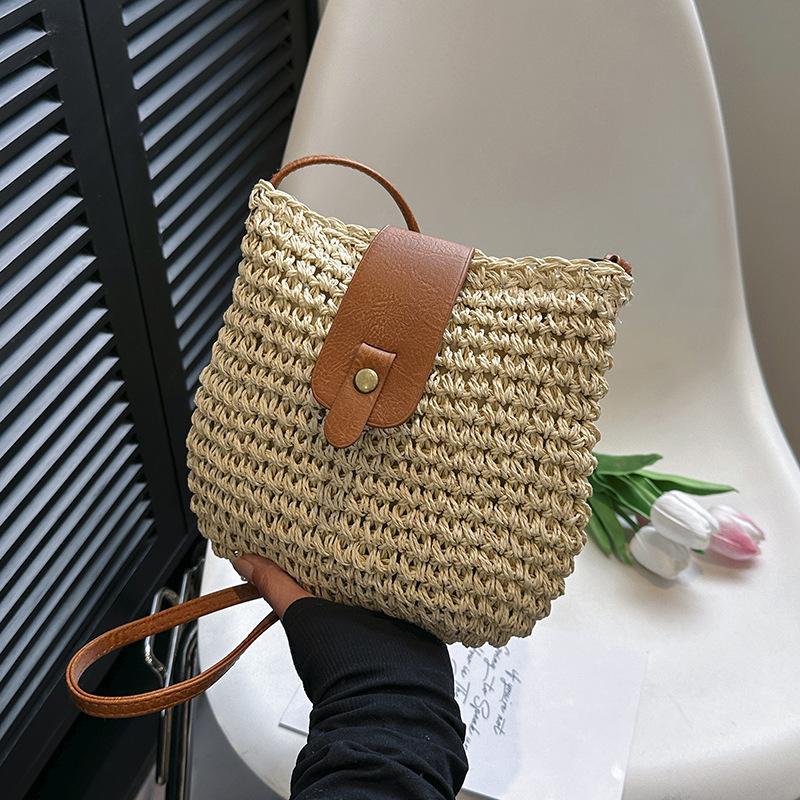 Ladies Fashion Bag Fashionable Beach Messenger Purse Woven Shoulder Handbag Woven Summer Straw Bag For Holiday Beach Shopping