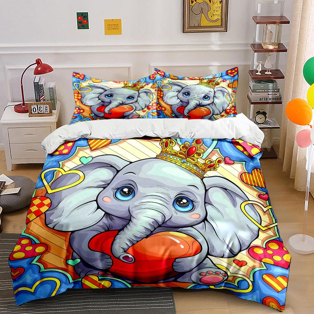 Cute Elephant Three-Piece Set Multiple Sizes Kid'S And Adults' Bedroom Exquisite 3Pc Bedding Set, Gift