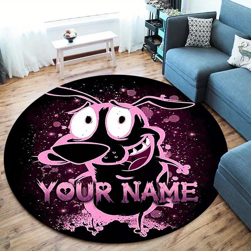 Pink Bunny Galaxy Custom Name Round Area Rug Carpet Rug For Living Room Bedroom Sofa Playroom Decor Nonslip Floor Mat