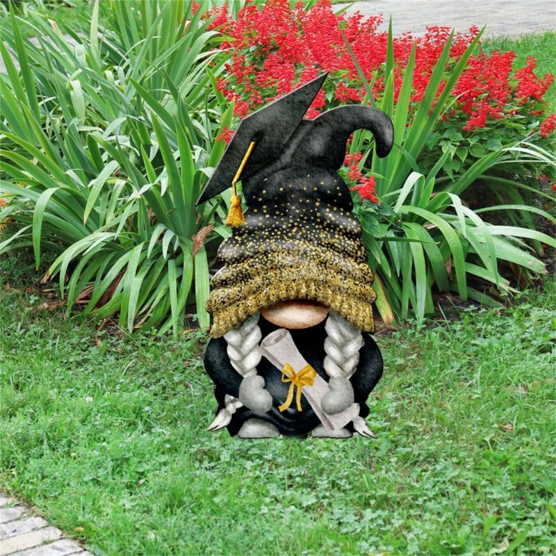 Gnome Garden Stake Graduation Yard Signs Waterproof Congrats Sign with Stakes
