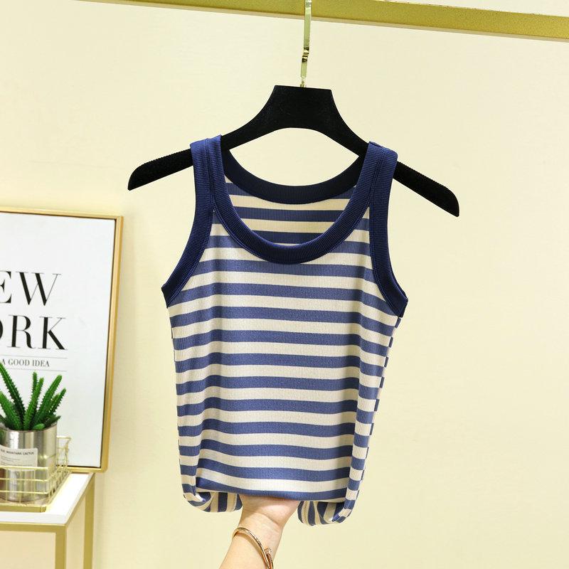 Women's Black & White Striped Modal Cotton Camisole Vest - Sleeveless Top for Spring/Summer 2024.