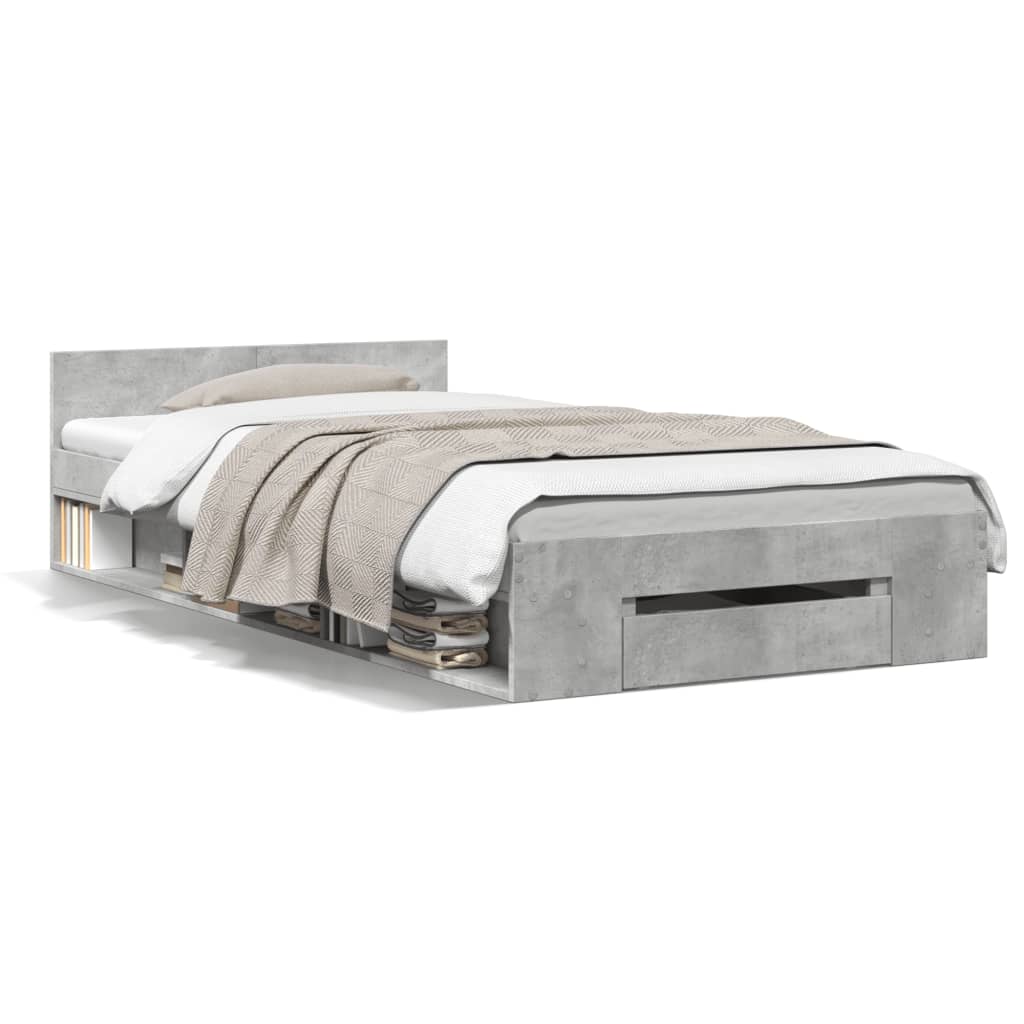 Bed Frame with Drawer Concrete Grey 90 x 190 cm Engineered Wood