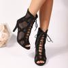 Scarpe con Naso di Pesce Rete Stivali Freschi Scarpe da Donna Traspiranti Tacchi Sottili Scarpe da Ballo
