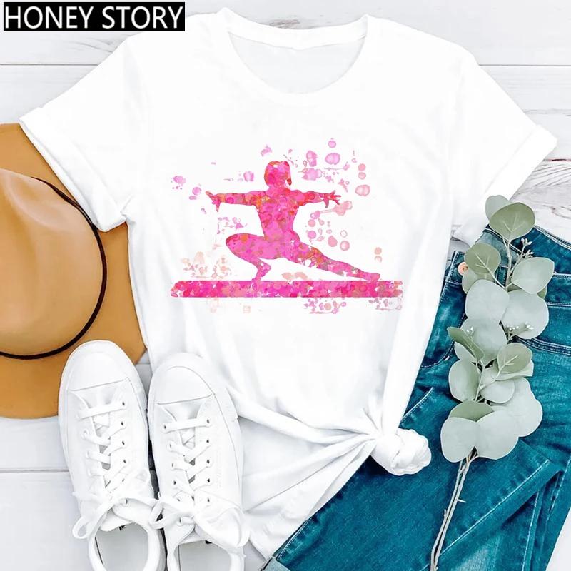 Футболка с изображением гимнастки-балерины, акварельный принт, женская графическая футболка, эстетичная одежда 110
