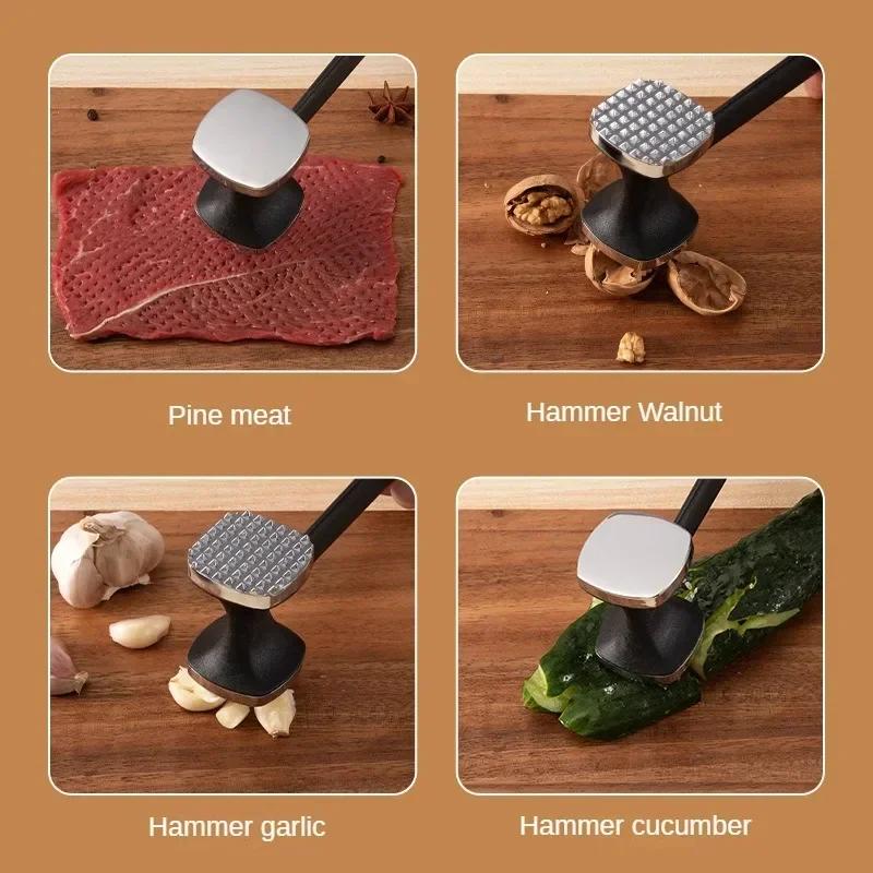 Steak Hammer Mallet Dubbelsidig zinklegering Kött Mörning Hammer Fläskkotlett Stek Kött Mallet Gummi Bärbara köksredskap