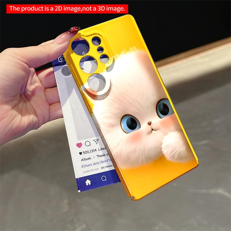 2DFlat Samsung phone case Cute White Cat Peeking Out on Yellow Background Applicable to Galaxy S23 S24 S25ULTRA S26 A12 A14 A15 A16 A54 A55