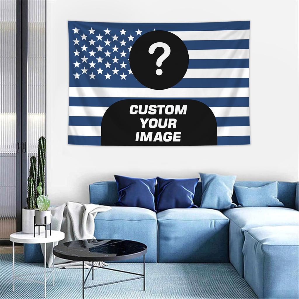 1pc Personalized Photo Customized American Flag Tapestry, Room Decoration Banner Tapestry Customized for Family, Pets, Idols