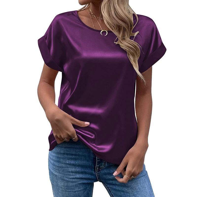Summer Women's T-shirt Short-sleeved Satin Shirt Loose Casual Round Neck Satin T-shirt Women's Tops