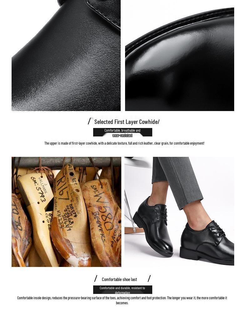 Men's All-Season Height-Increasing Leather Dress Shoes – Business Casual British Style, Large & Small Sizes Available