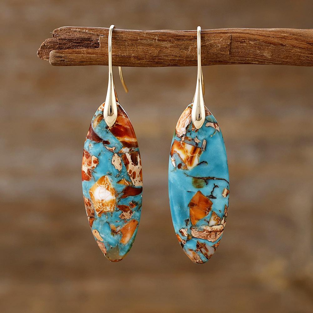 Bohemian Natural Stone Geometric Pendant Earrings Earrings European and American Popular Accessories