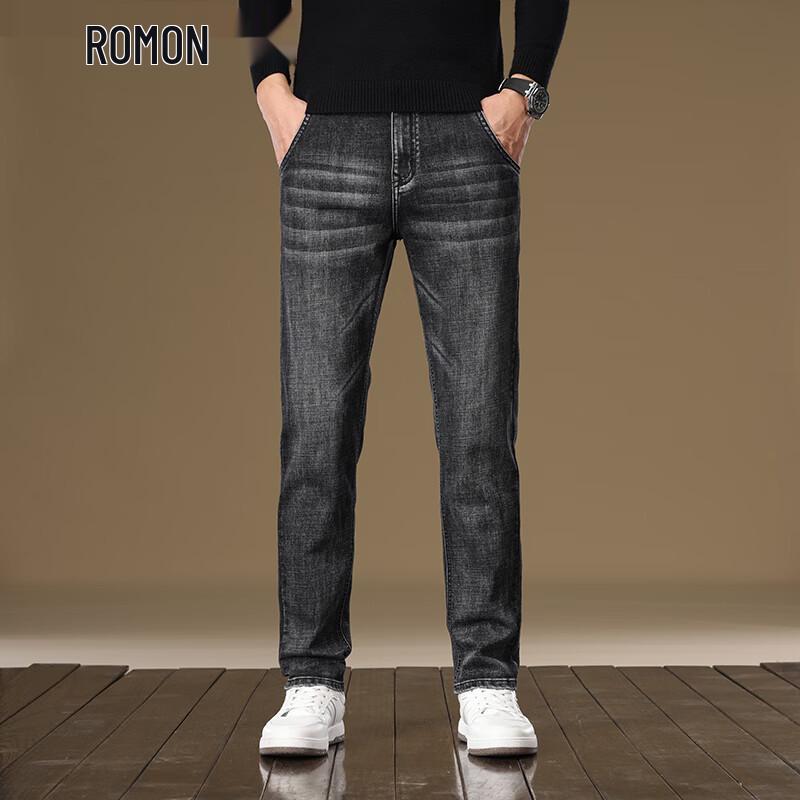 ROMON Men's Straight Slim Fit Stretch Business Casual Jeans