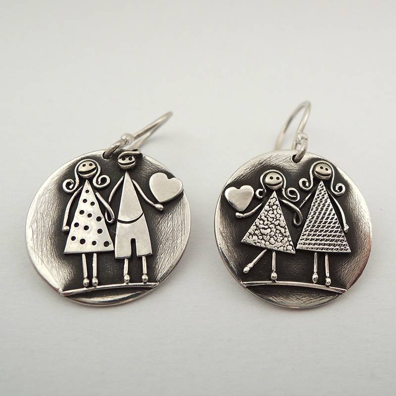 1 Pair of Creative Vintage Silvery Plated Lovers Sister Dangle Earrings Women's  Exquisite Festival Pendant Jewelry Gifts