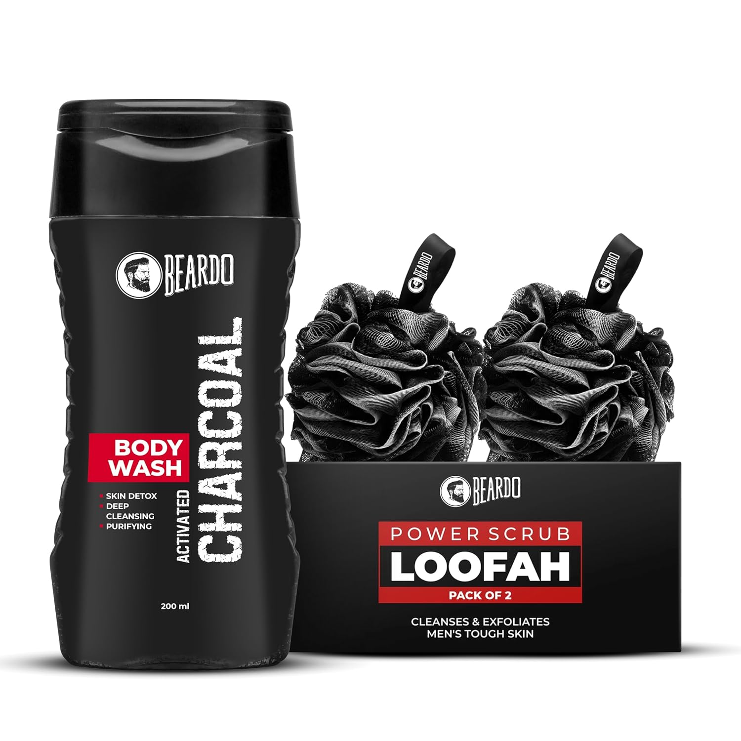 

Beardo Activated Charcoal Body Wash & Loofah Set of 1 for Men Deep Cleansing Oil Control Detox