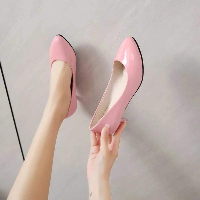 Fashion Office Work Pumps Women Shoes Elegant Heeled Women Stiletto Party Pointed Toe Pu Patent Leather Thin Heels Shoes