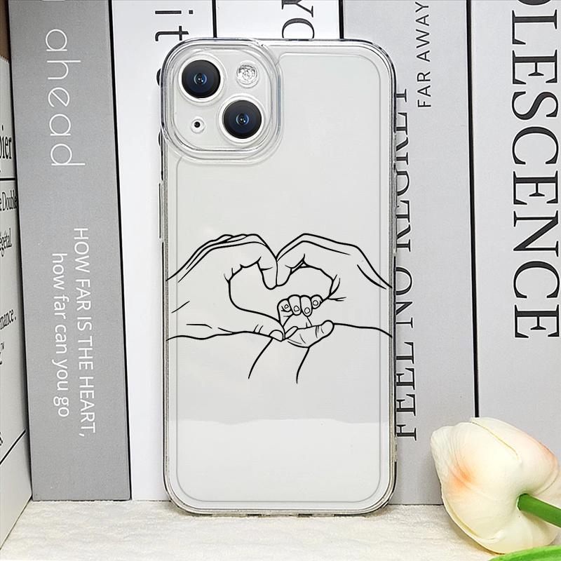 Warm Family Holding Hands Couple Phone Case for IPhone 16 11 12 13 14 15 Pro Max 7 8Plus 16E X XS Clear Soft Cover Abstract Line
