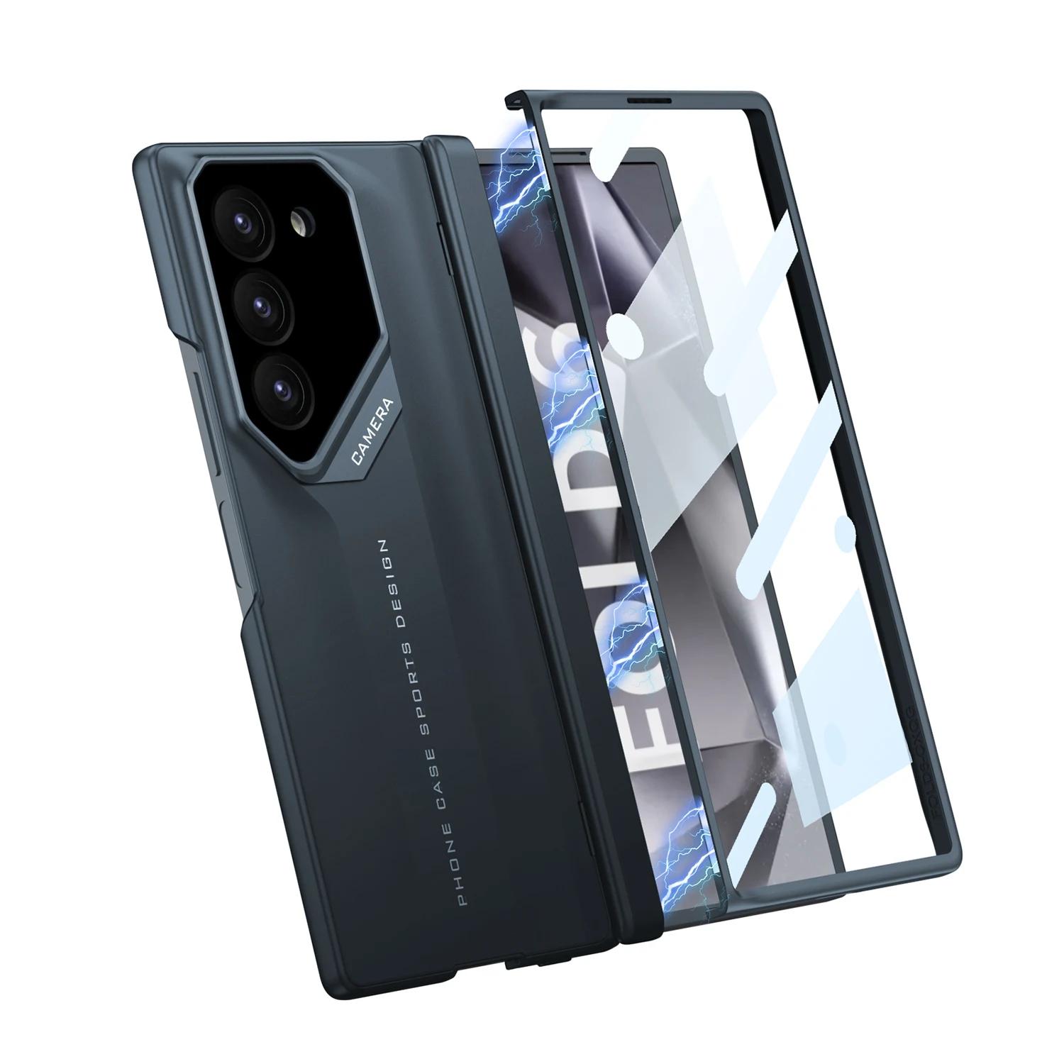 

Роскошный матовый чехол для телефона с магнитным шарниром для Samsung Galaxy Z Fold 7 6 5, защитная пленка из закаленного стекла для всего экрана, защитная крышка galaxy z fold 5