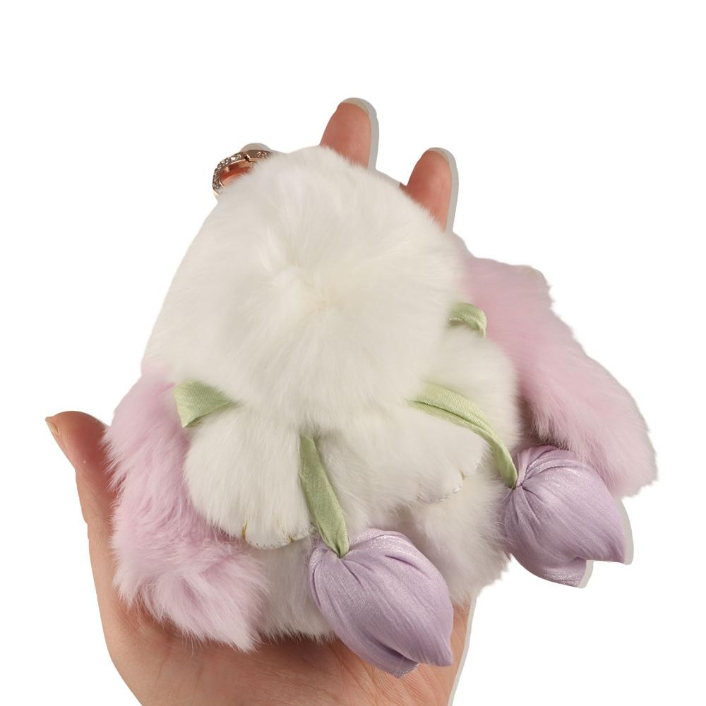 Fluffy Cute Bunny Pendant Tulips Plush Rabbit Key Ring Kawaii Rabbit Fur Keychain Couple Pendant