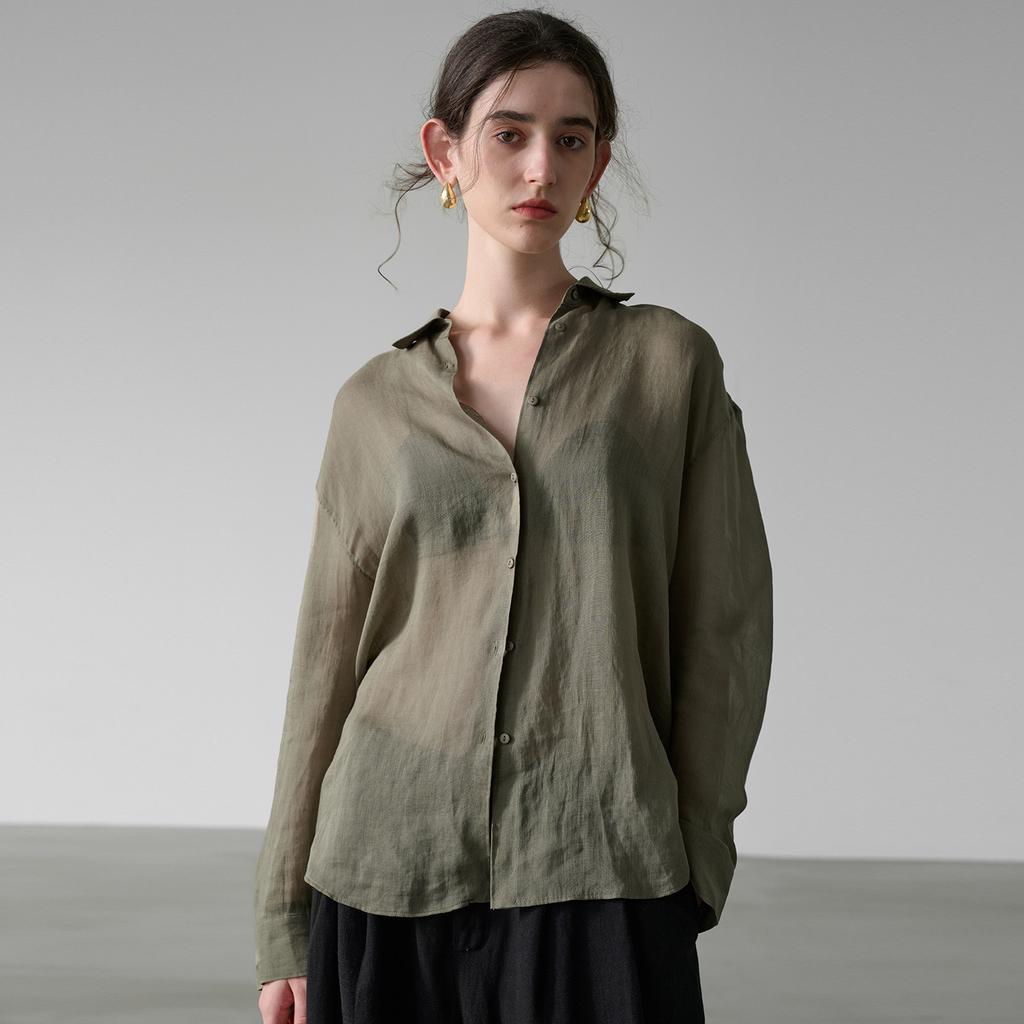 Lyocell hemp long-sleeved women's shirt spring and summer loose and thin versatile top