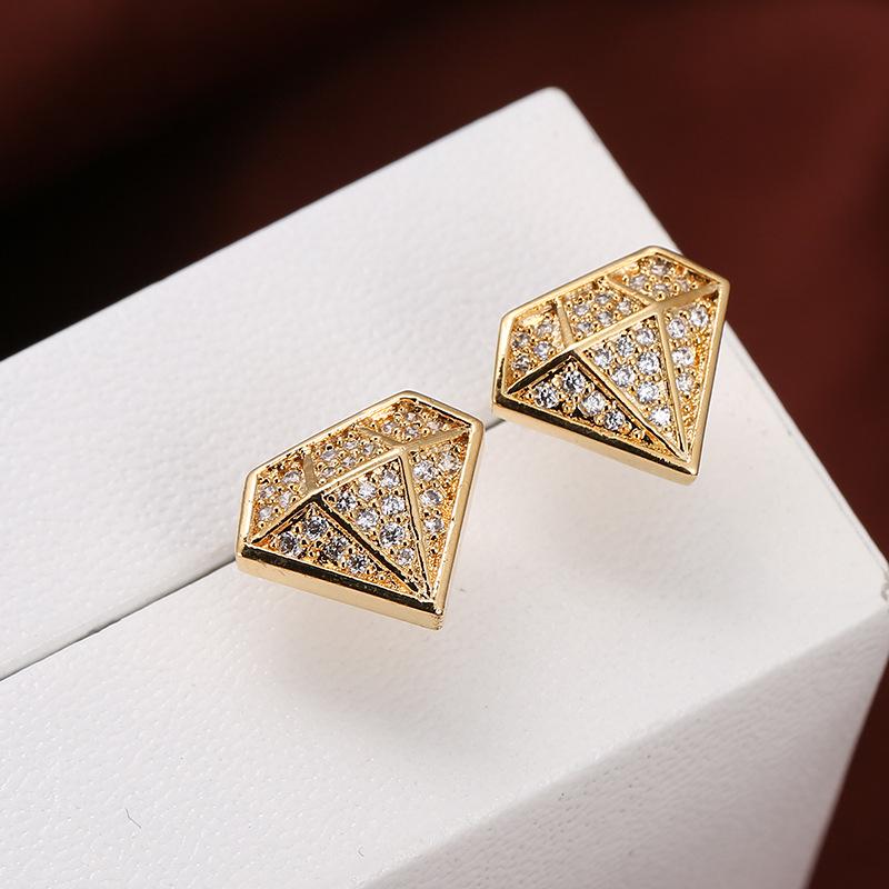 Korean Geometric Diamond Stud Earrings: Minimalist, Elegant Metal Design for Women