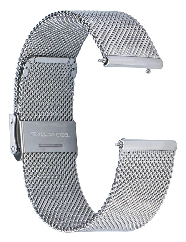 Reinherz 18mm Stainless Steel Mesh Breathable Watch Band with EasyClick Double Lock, Classic Style, Silver, Replacement Strap for Smartwatches