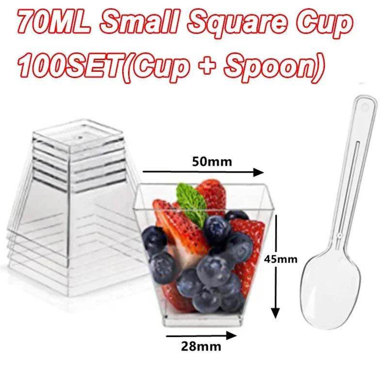 100PCS 40/20oz Mini Square Clear Plastic Dessert Cups Party with Small Plastic Dessert Cups Great for Desserts,pudding,mousse