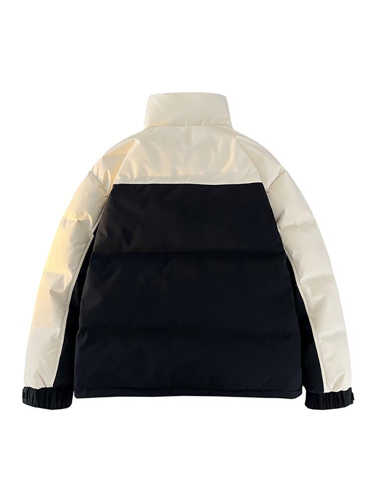 Men's Hooded Down Jacket, New Winter 2025 Color Block, Warm Thickened Workwear with Stand Collar