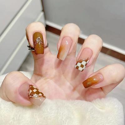 A Nail Sticker Caramel Mocha Classic Chessboard