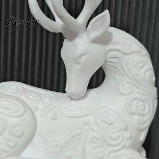 Elegant Animal Figurines 3D Printed Deer Figurine, White Sitting Stag Sculpture with Antlers, Art Minimalist Christmas Tabletop Decor for Home Living