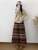 Retro Fair Isle Fleece Women's Mid-Length Lantern Skirt - Ethnic Style, Drawstring Hem, Two-Way Wear for Autumn/Winter