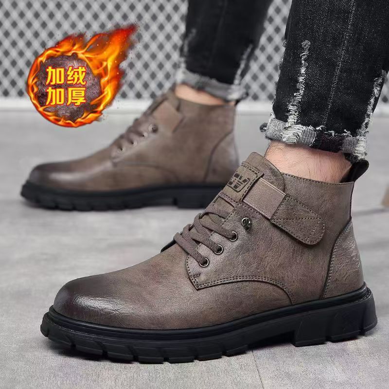 Martin boots winter high-top velvet cotton shoes PU soft-soled retro boots short boots