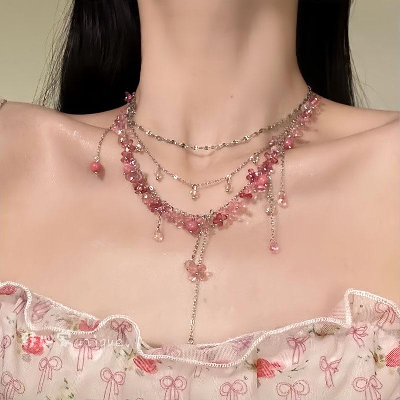 Resin Irregular Flower Multi-layer Fringed Necklace Light Luxury High-end Clavicle Chain Temperament Versatile Personality Jewelry Women