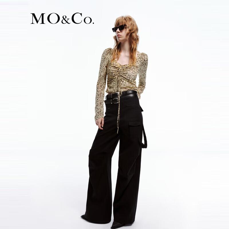 MO&Co. Women's Pleated Wide-Leg Low-Waist Cargo Pants
