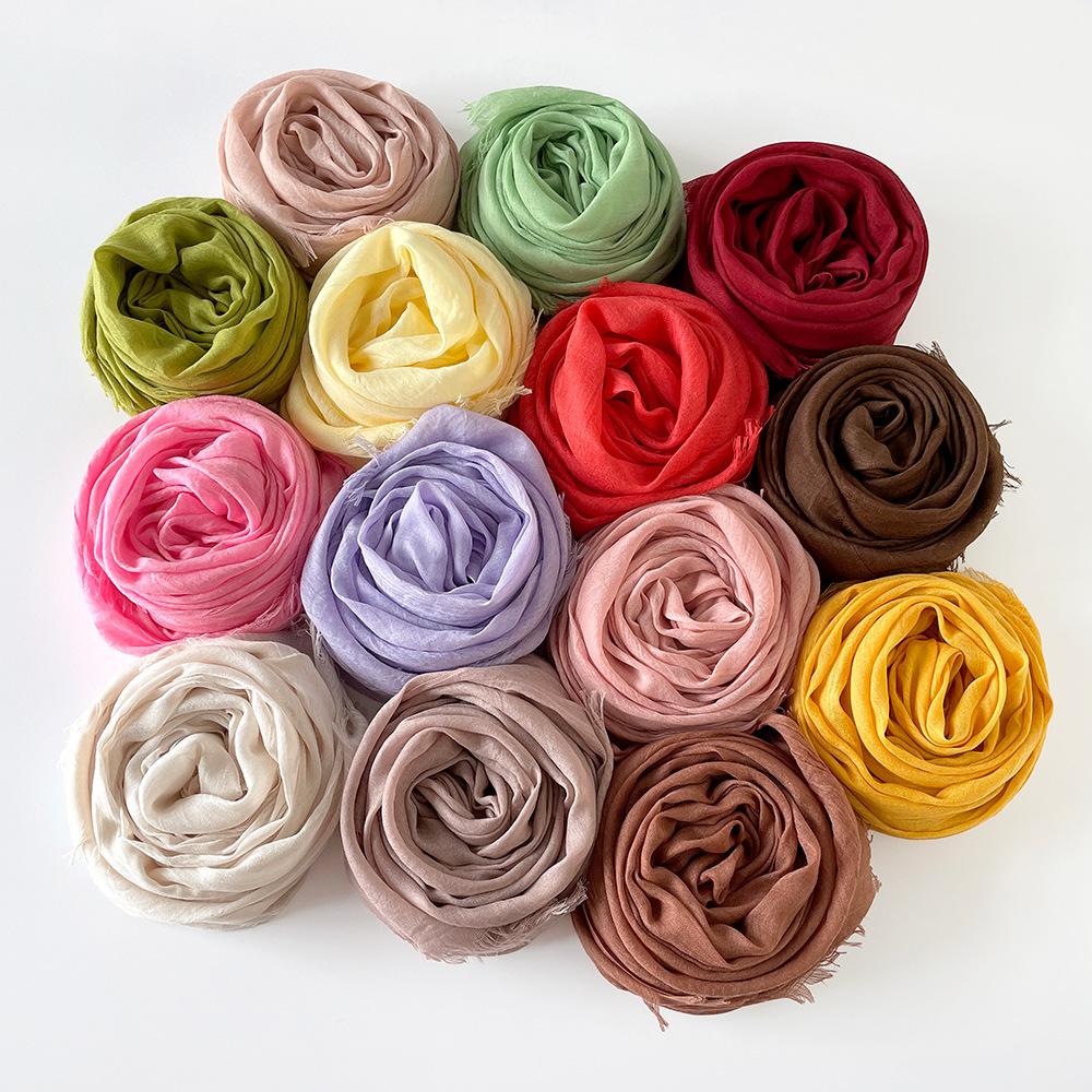 180 * 90 Cotton And Linen Scarf Sunscreen Folds Solid Color Human Cotton Silk Scarf Shawl Multi-Color Yarn Headscarf Women