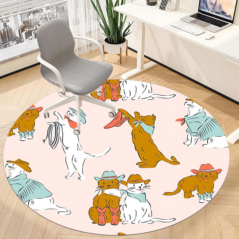 1pc Cowboys Cats Office Round Rug, Non-slip, Soft and Durable Office Rug for Interior Decoration, Perfect for Office, Beautiful Decoration Yy260323004