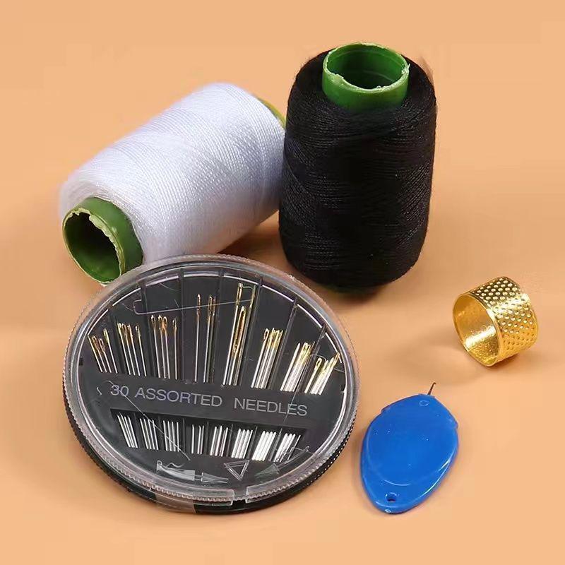 Mending Handmade Needle and Thread Set: White & Black Sewing Threads for Clothes