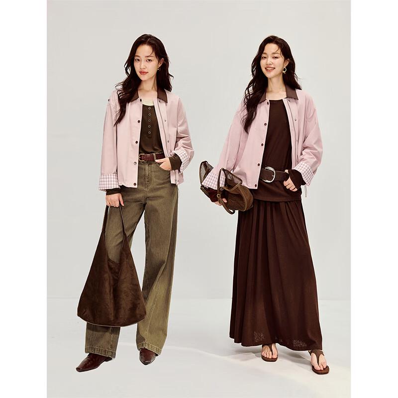 INMAN Women's Retro Lapel Plaid Sleeve Jacket