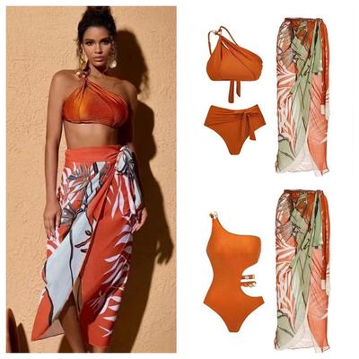 Set Bikini Arancione Sexy con Spalline e Vestito Lungo Protezione Solare 2023