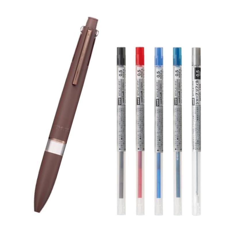 

[5 colors of holder body + 5 types of refills] mitsubishi pencil style fit 5 color holder Meister Knock type brown + refill 0.5 black red blue blue