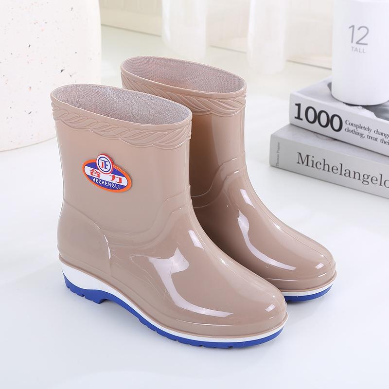 Fashion Adult Rain Shoes Women's Summer Non-slip Warm Water Boots Medium Tube Work Water Shoes Women's Fashion Rubber Shoes Overshoes