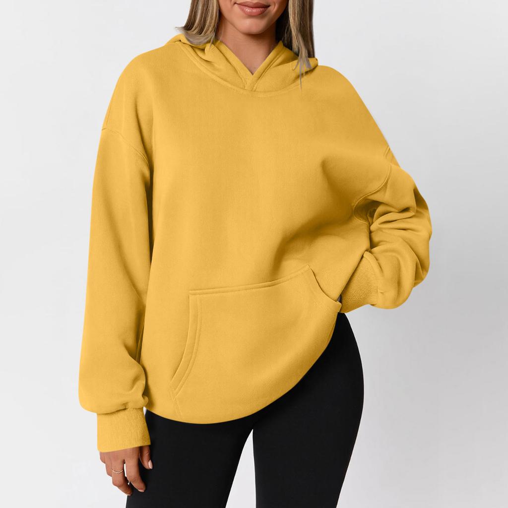 Women's  Fashion Zipper Hoodie Long Sleeve Hooded Pullover Sweatshirt Casual Solid Color Tops With Pockets