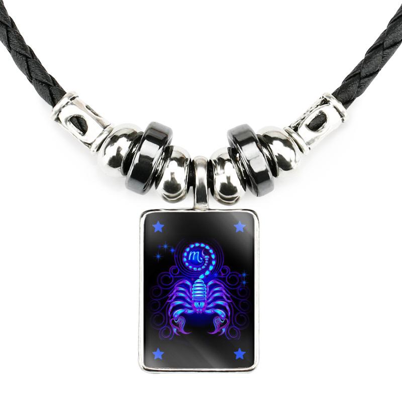 Sign Zodiac Personalized Necklace With Black Leather Rope And Pendant Alloy