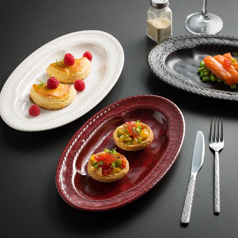 Wheat Ears Ceramic Fish Plate Oval Tomahawk Steak Plate High-End Restaurant Hotel Dish French Steamed Fish Plate Underglaze Color