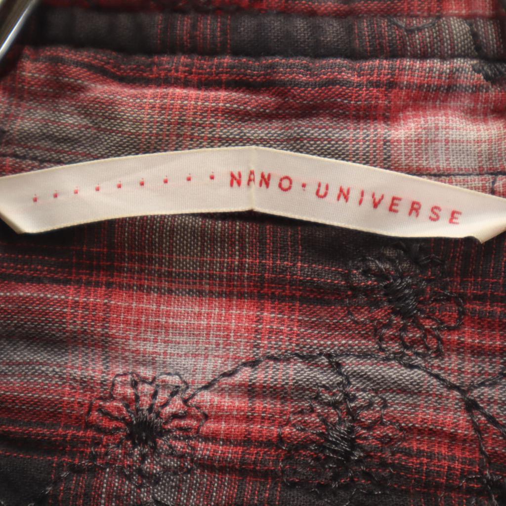 Nano Universe Floral Embroidery Check Pattern Long Sleeve Shirt Men's Used